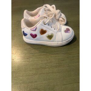 Kurt Geiger London Kids White Sneakers W/ Multicolor Heart Accents Size 5